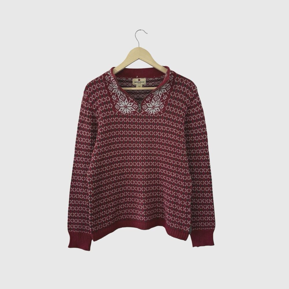 Woolrich Medium Sweater Norwegian Red Pullover Partial Zip Top Womens READ